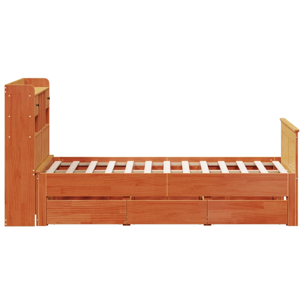 vidaXL Cama con estantería sin colchón madera maciza marrón 120x200cm