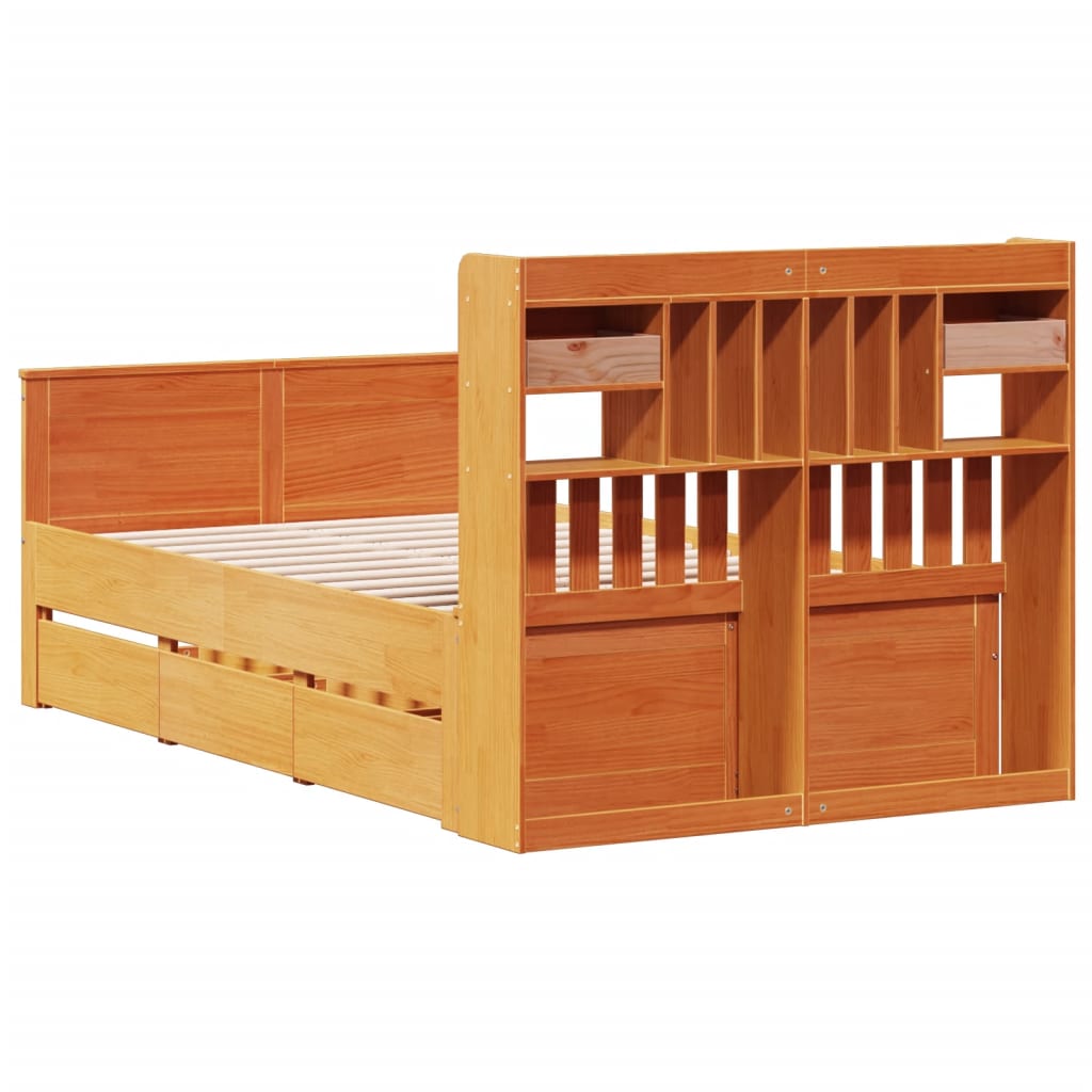 vidaXL Cama con estantería sin colchón madera maciza marrón 120x200cm