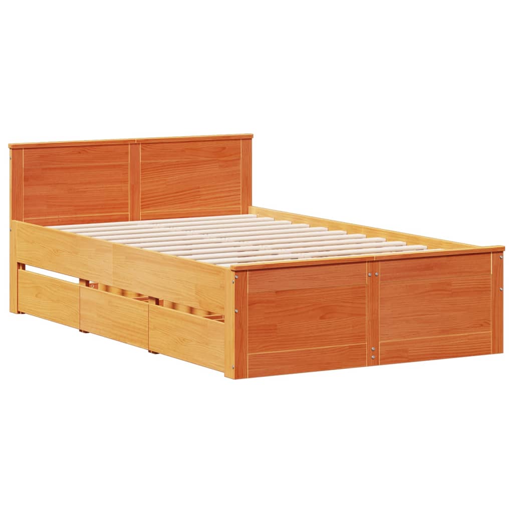 vidaXL Cama con estantería sin colchón madera maciza marrón 120x200cm