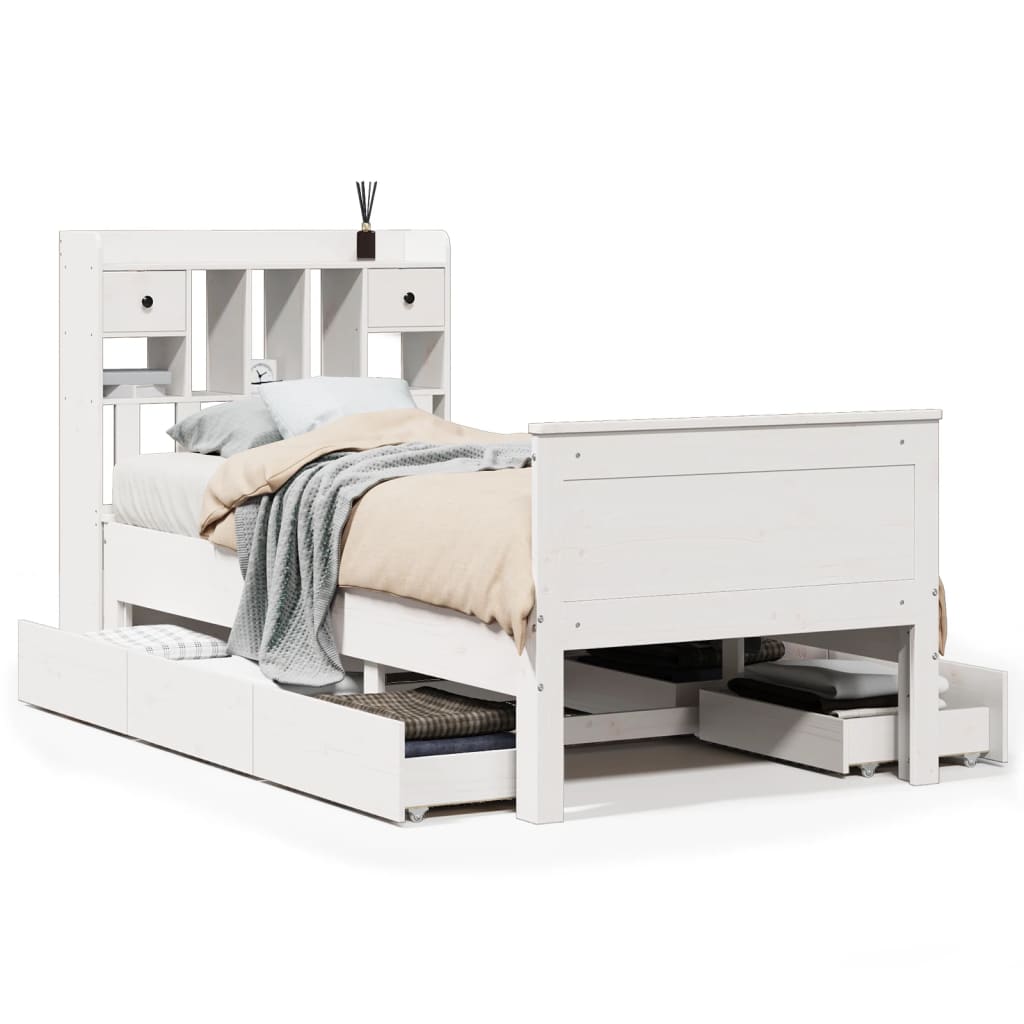 vidaXL Cama con estantería sin colchón madera maciza blanca 100x200 cm