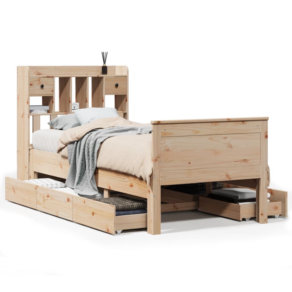 vidaXL Cama con estantería sin colchón madera maciza de pino 90x200 cm