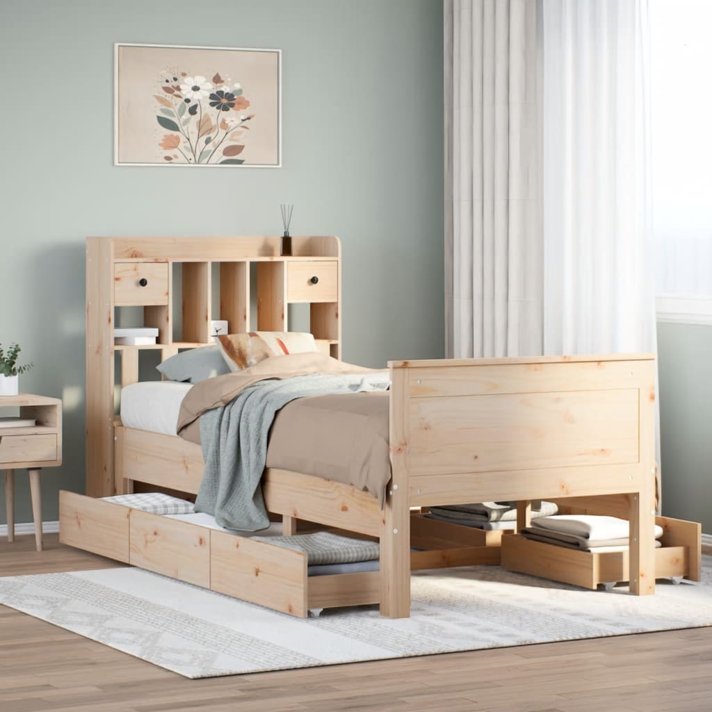 vidaXL Cama con estantería sin colchón madera maciza de pino 90x200 cm