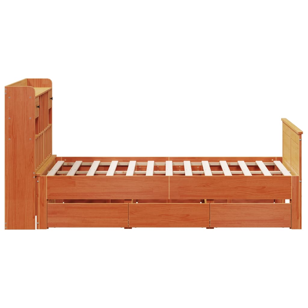 vidaXL Cama con estantería sin colchón madera maciza marrón 140x190 cm