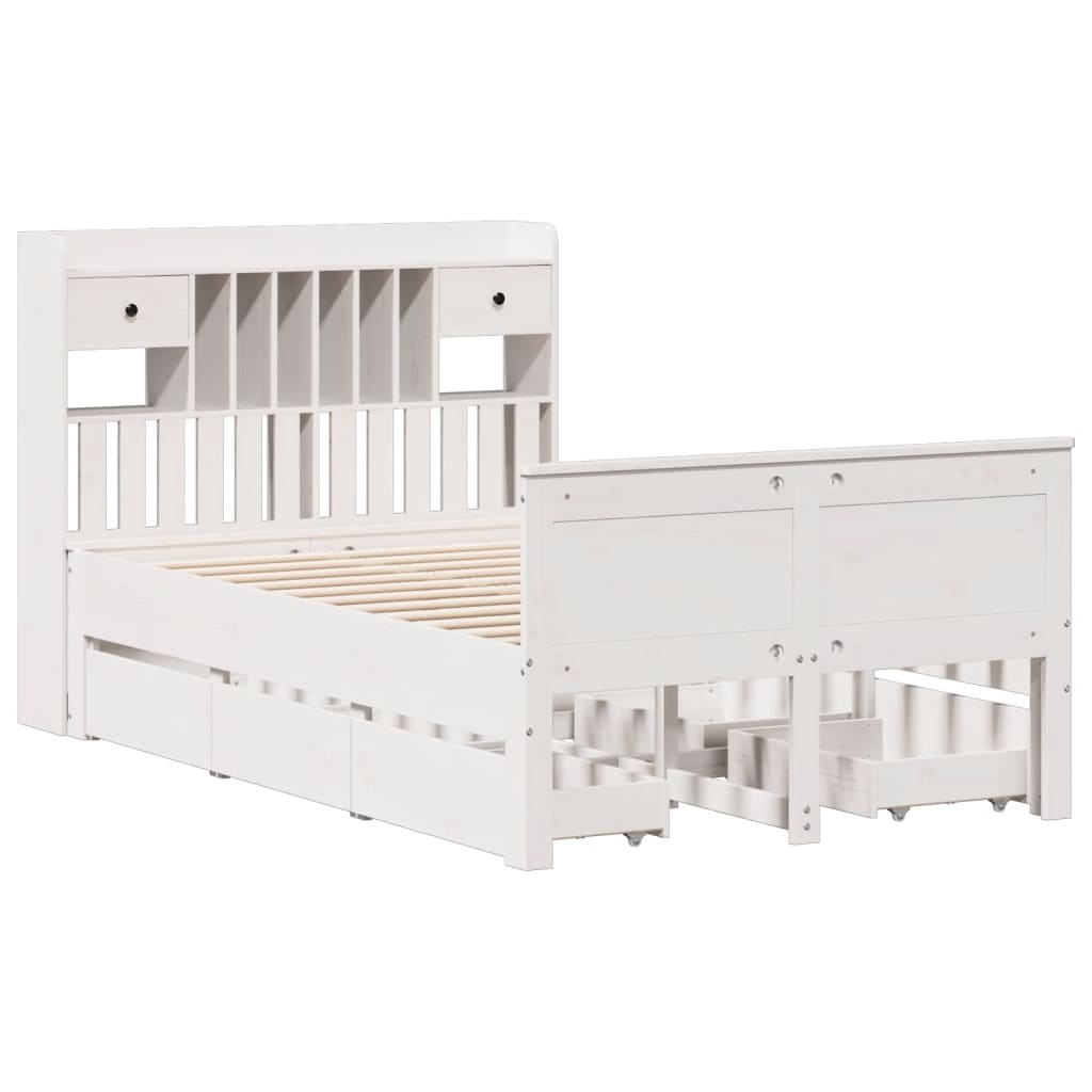 vidaXL Cama con estantería sin colchón madera maciza blanca 135x190 cm