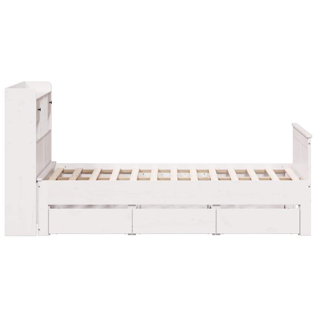 vidaXL Cama con estantería sin colchón madera maciza blanca 135x190 cm