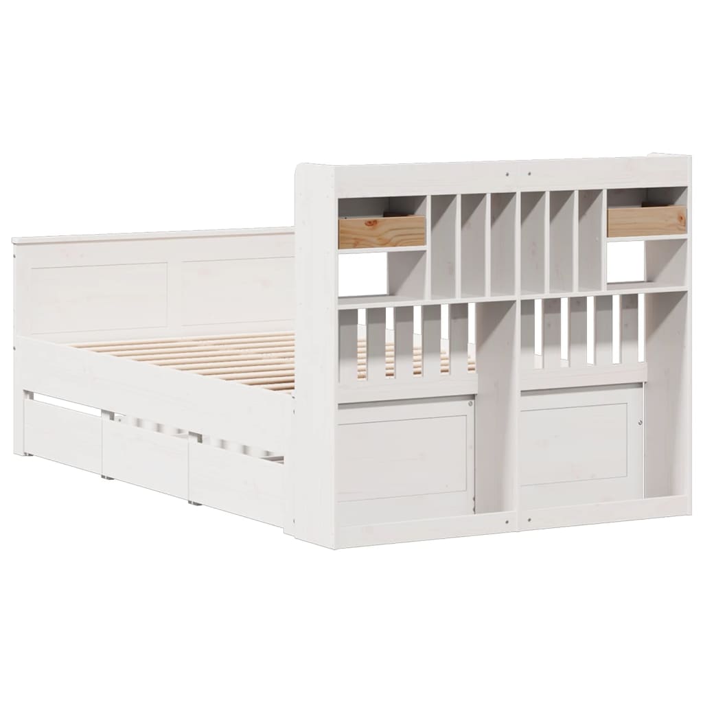 vidaXL Cama con estantería sin colchón madera maciza blanca 135x190 cm