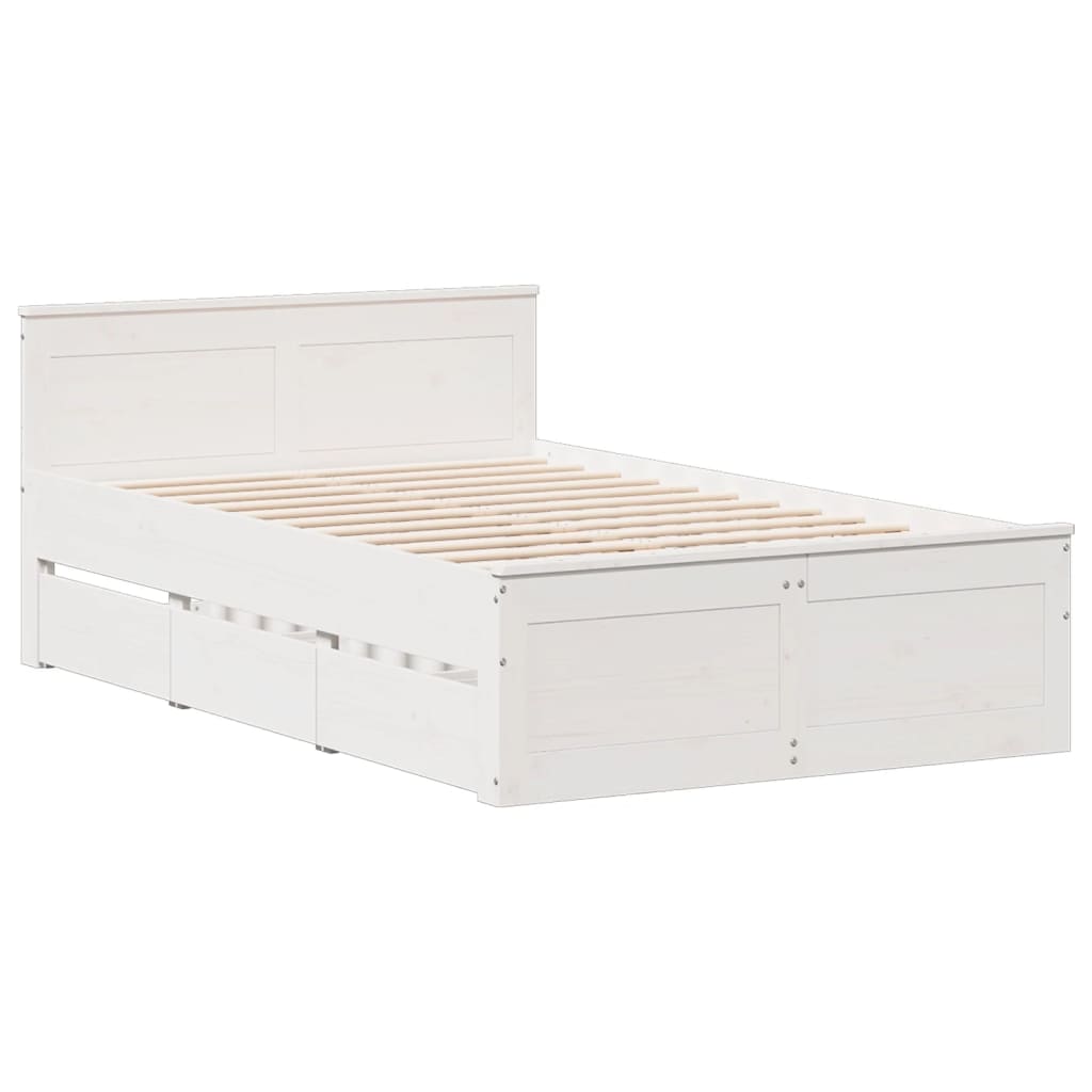 vidaXL Cama con estantería sin colchón madera maciza blanca 135x190 cm