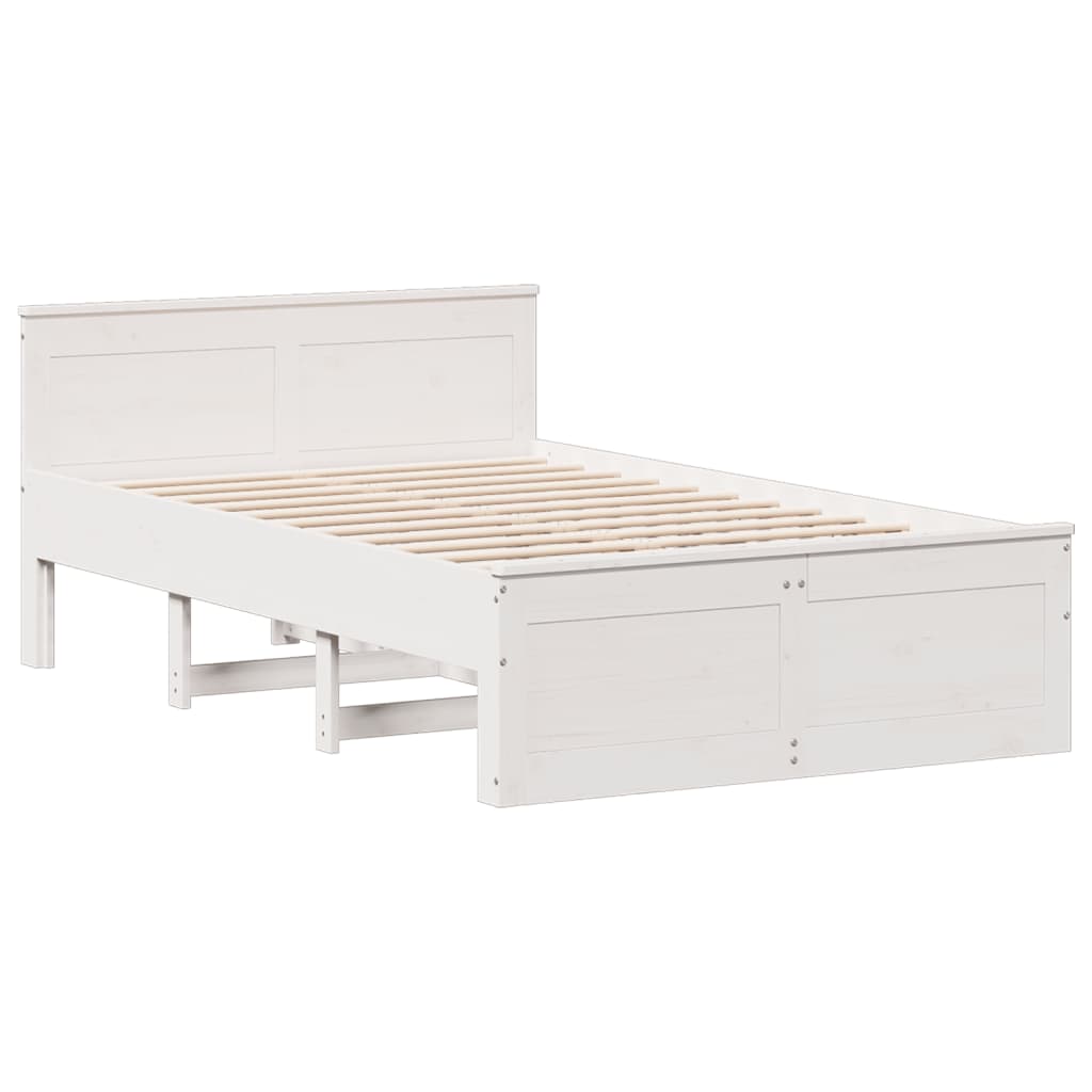 vidaXL Cama con estantería sin colchón madera maciza blanca 135x190 cm