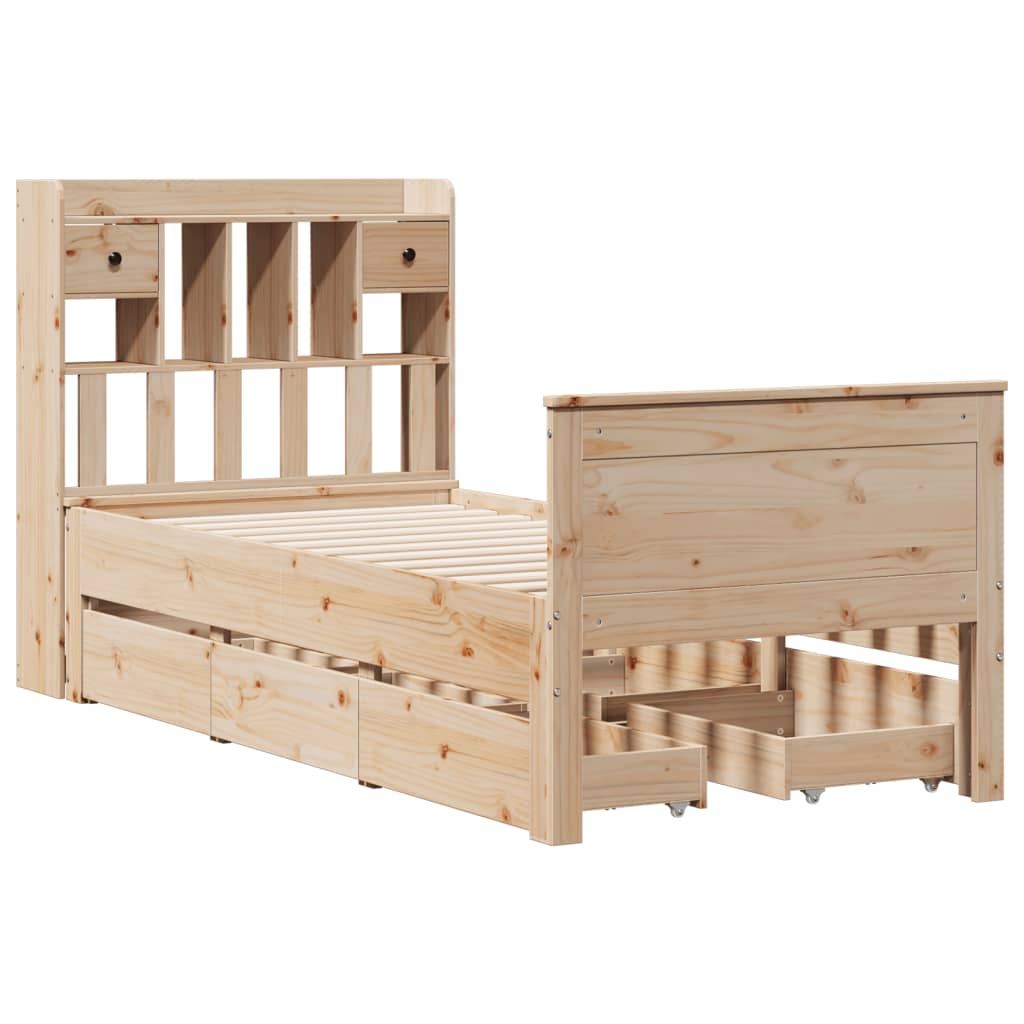 vidaXL Cama con estantería sin colchón madera maciza de pino 90x190 cm