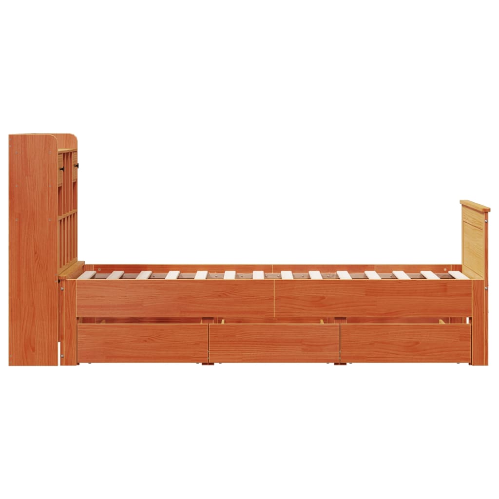 vidaXL Cama con estantería sin colchón madera maciza marrón 75x190 cm