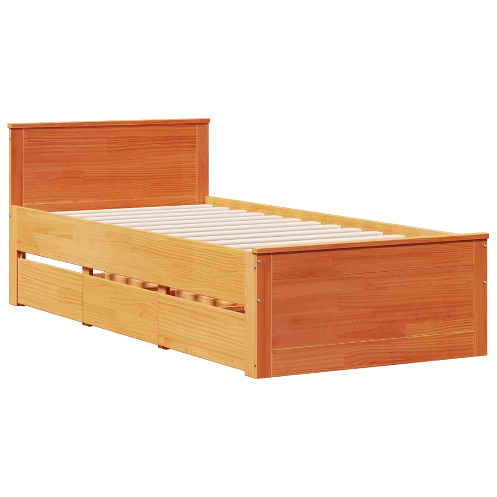 vidaXL Cama con estantería sin colchón madera maciza marrón 75x190 cm