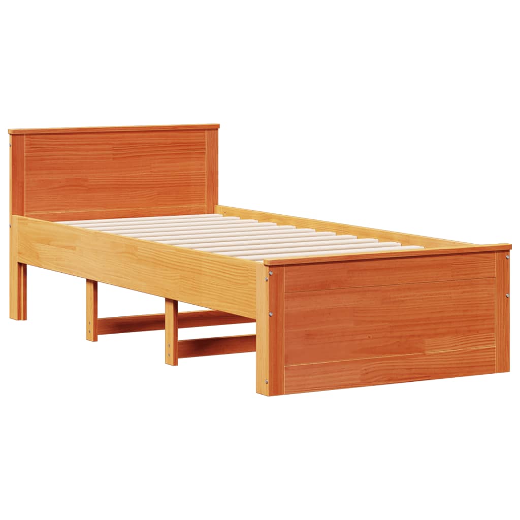 vidaXL Cama con estantería sin colchón madera maciza marrón 75x190 cm