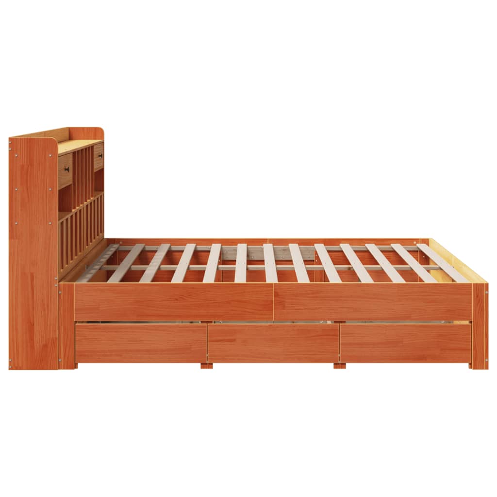 vidaXL Cama con estantería sin colchón madera maciza marrón 180x200cm