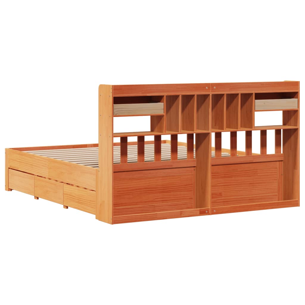 vidaXL Cama con estantería sin colchón madera maciza marrón 180x200cm