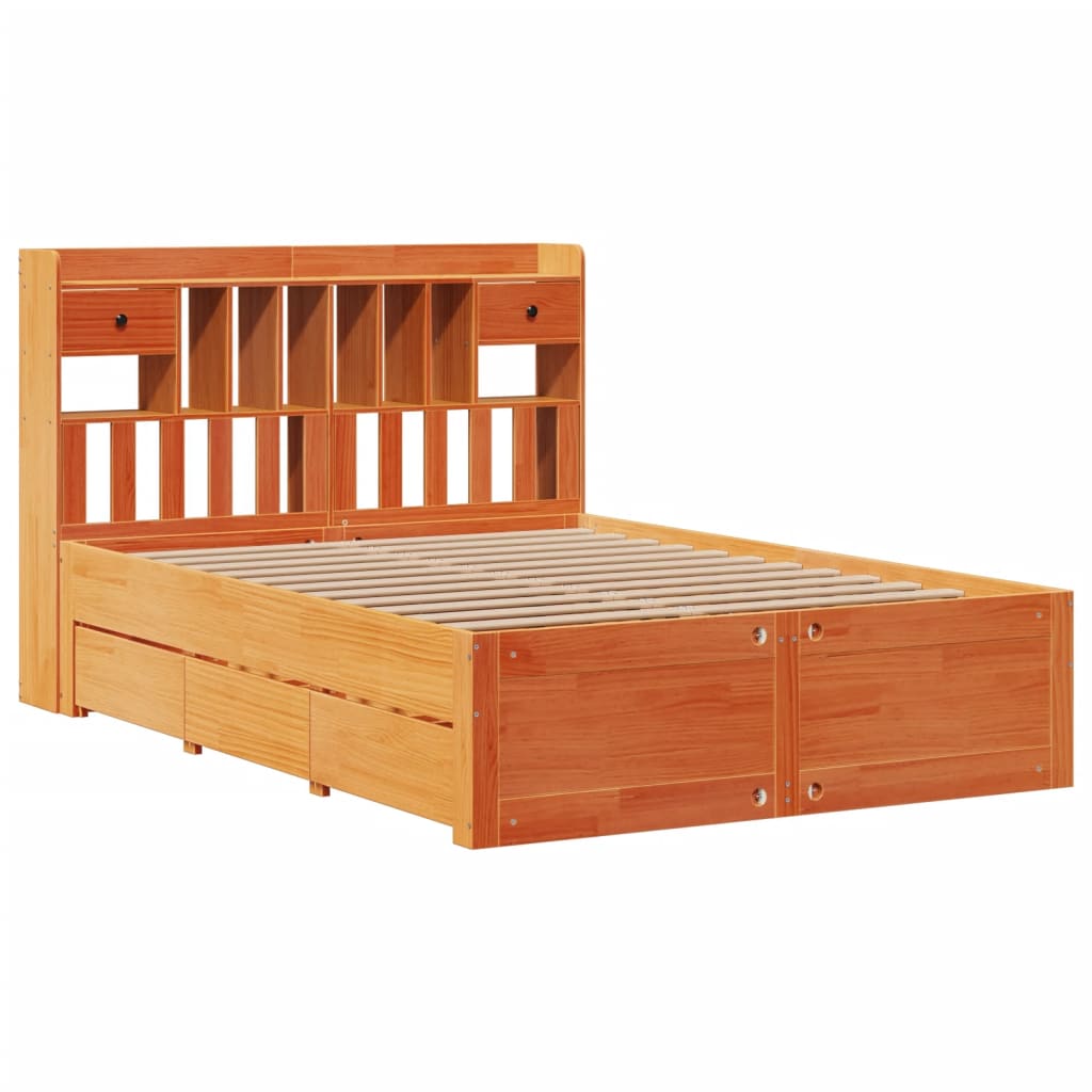 vidaXL Cama con estantería sin colchón madera maciza marrón 160x200 cm