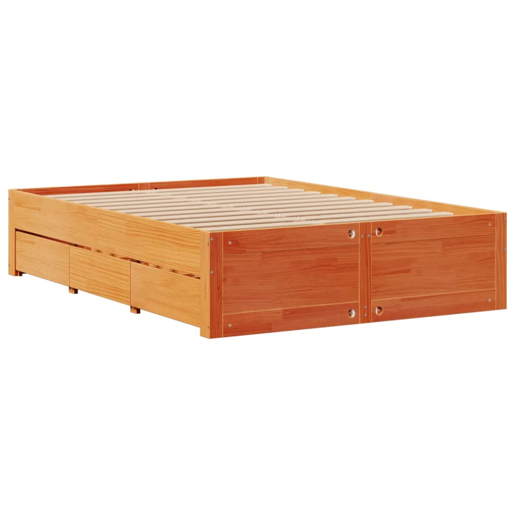 vidaXL Cama con estantería sin colchón madera maciza marrón 160x200 cm