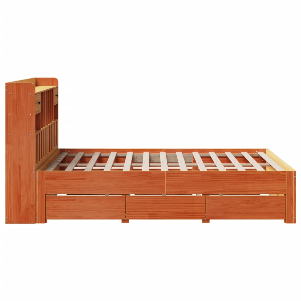 vidaXL Cama con estantería sin colchón madera maciza marrón 160x200 cm