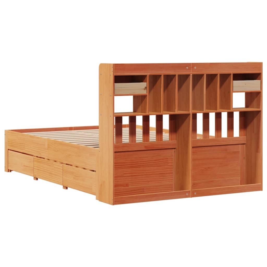 vidaXL Cama con estantería sin colchón madera maciza marrón 160x200 cm