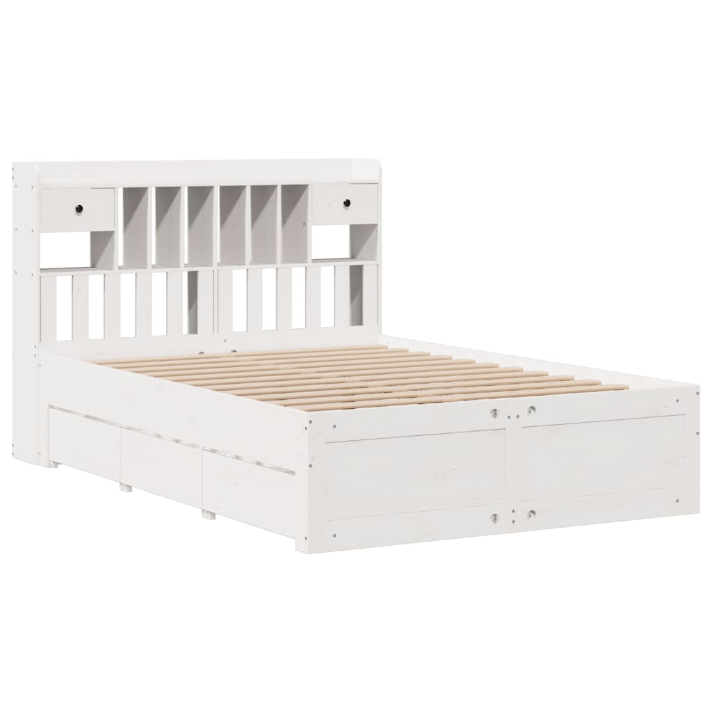 vidaXL Cama con estantería sin colchón madera maciza blanca 150x200 cm