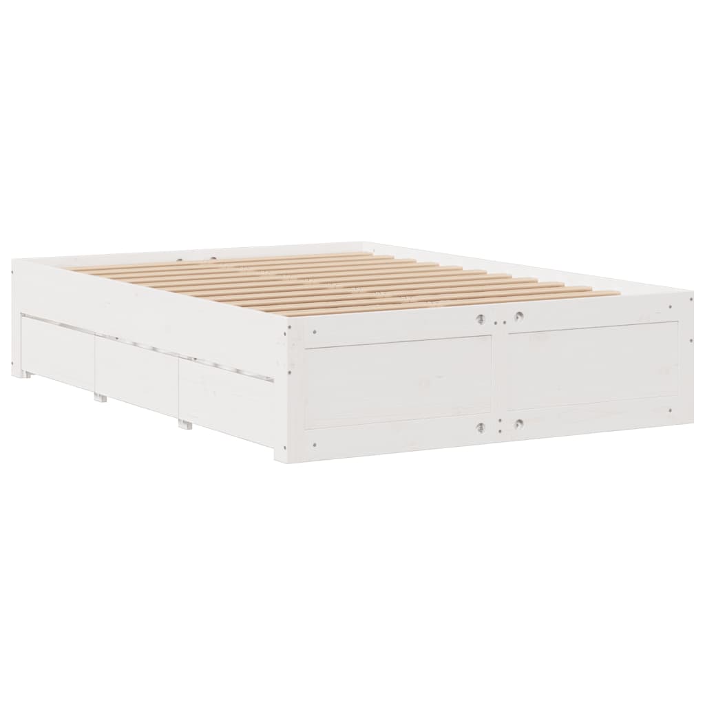 vidaXL Cama con estantería sin colchón madera maciza blanca 150x200 cm