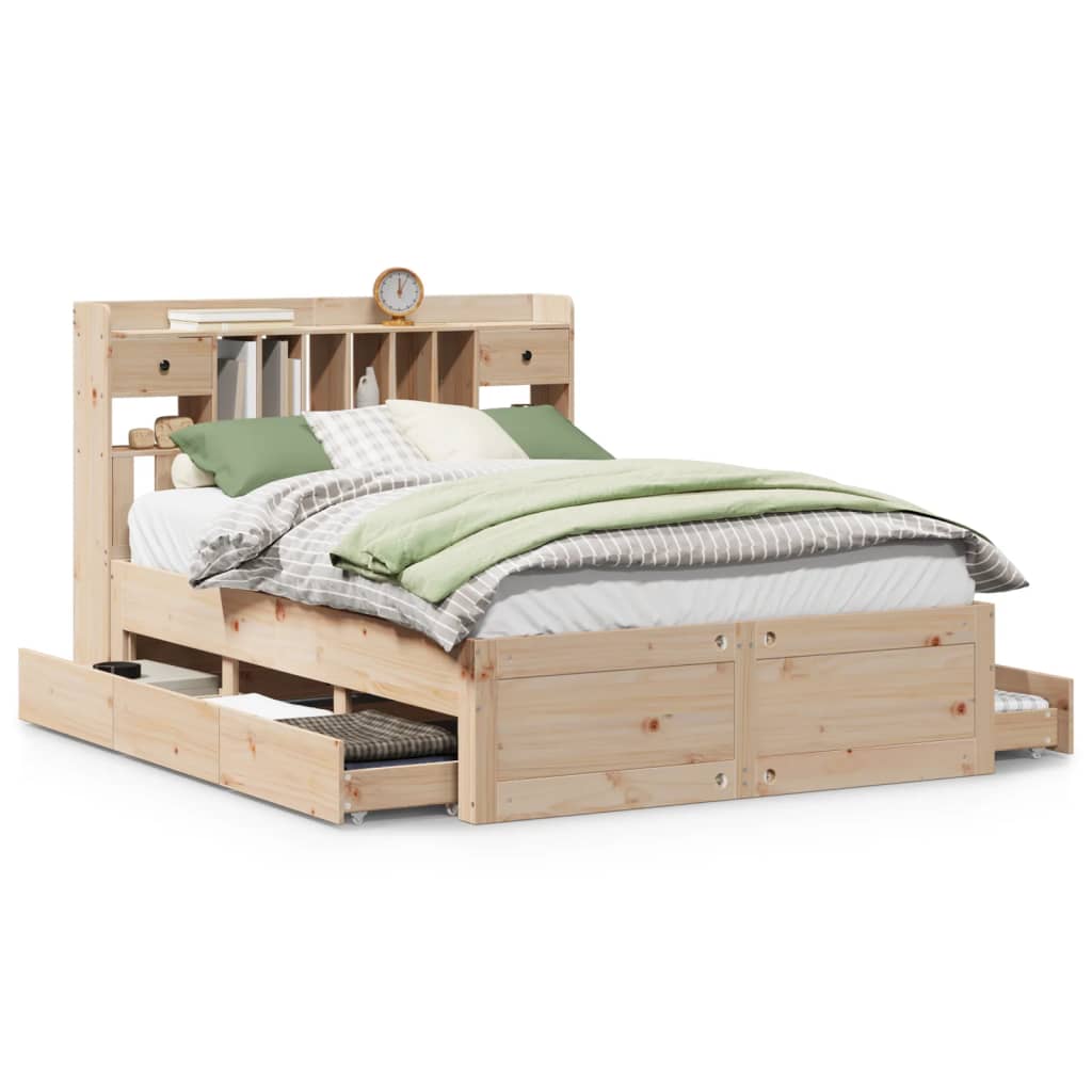 vidaXL Cama con estantería sin colchón madera maciza de pino 140x190cm