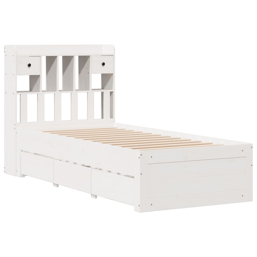 vidaXL Cama con estantería sin colchón madera maciza blanca 75x190 cm