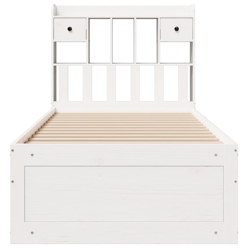 vidaXL Cama con estantería sin colchón madera maciza blanca 75x190 cm