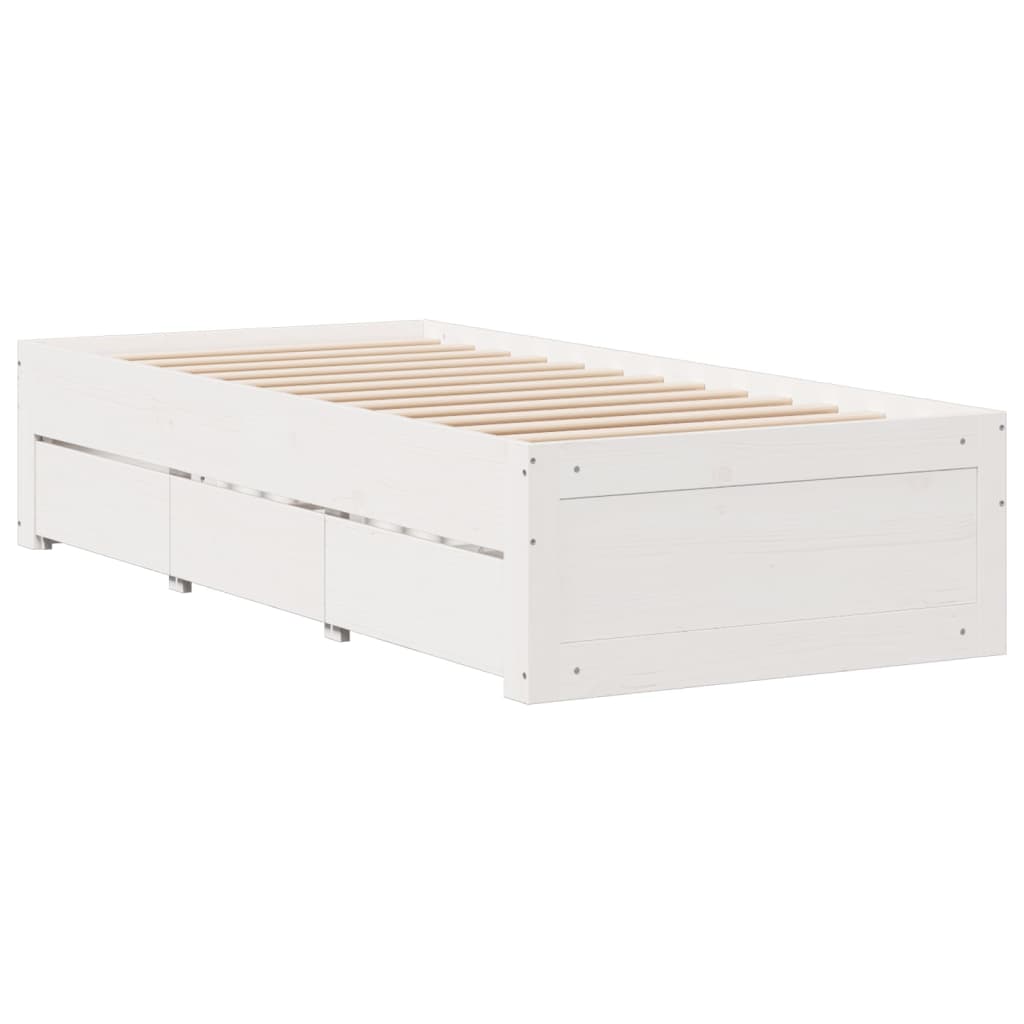 vidaXL Cama con estantería sin colchón madera maciza blanca 75x190 cm