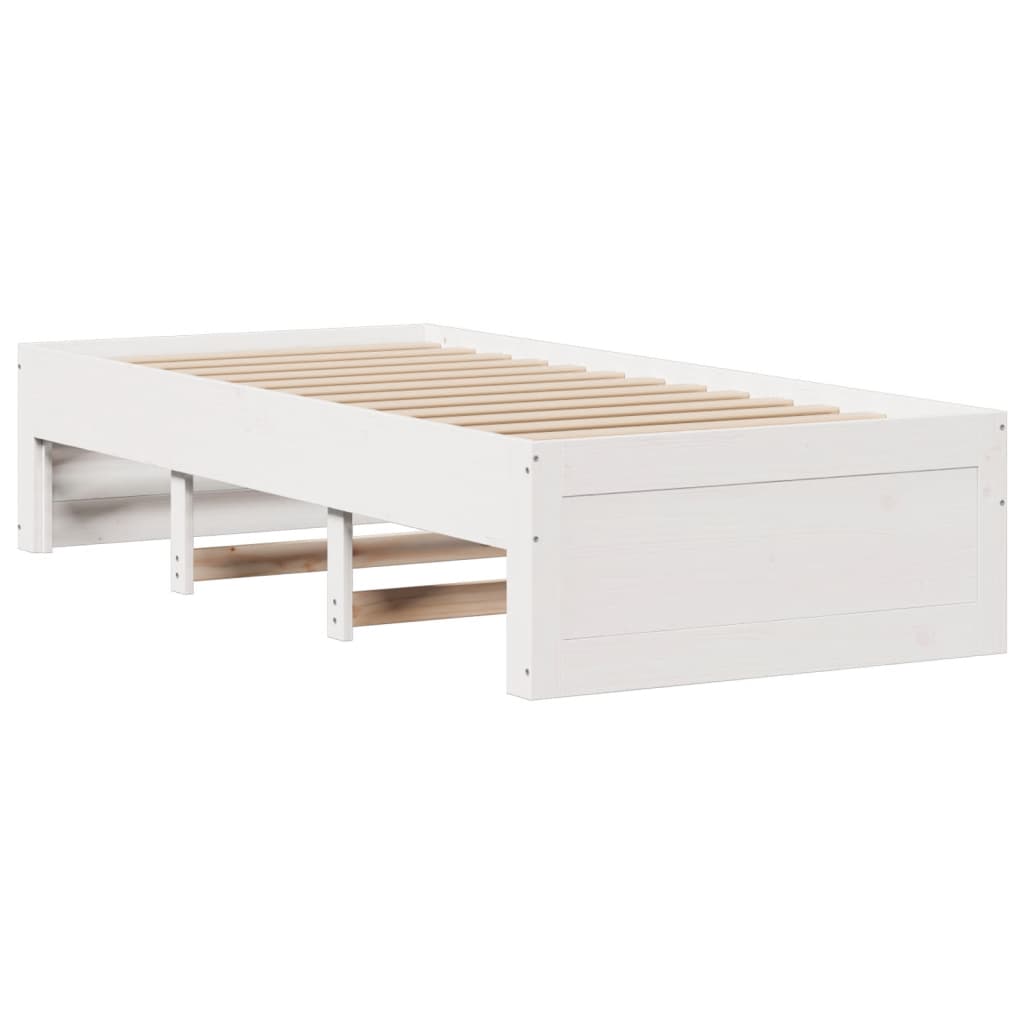 vidaXL Cama con estantería sin colchón madera maciza blanca 75x190 cm