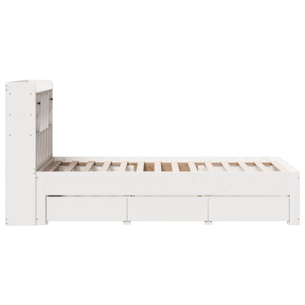 vidaXL Cama con estantería sin colchón madera maciza blanca 75x190 cm