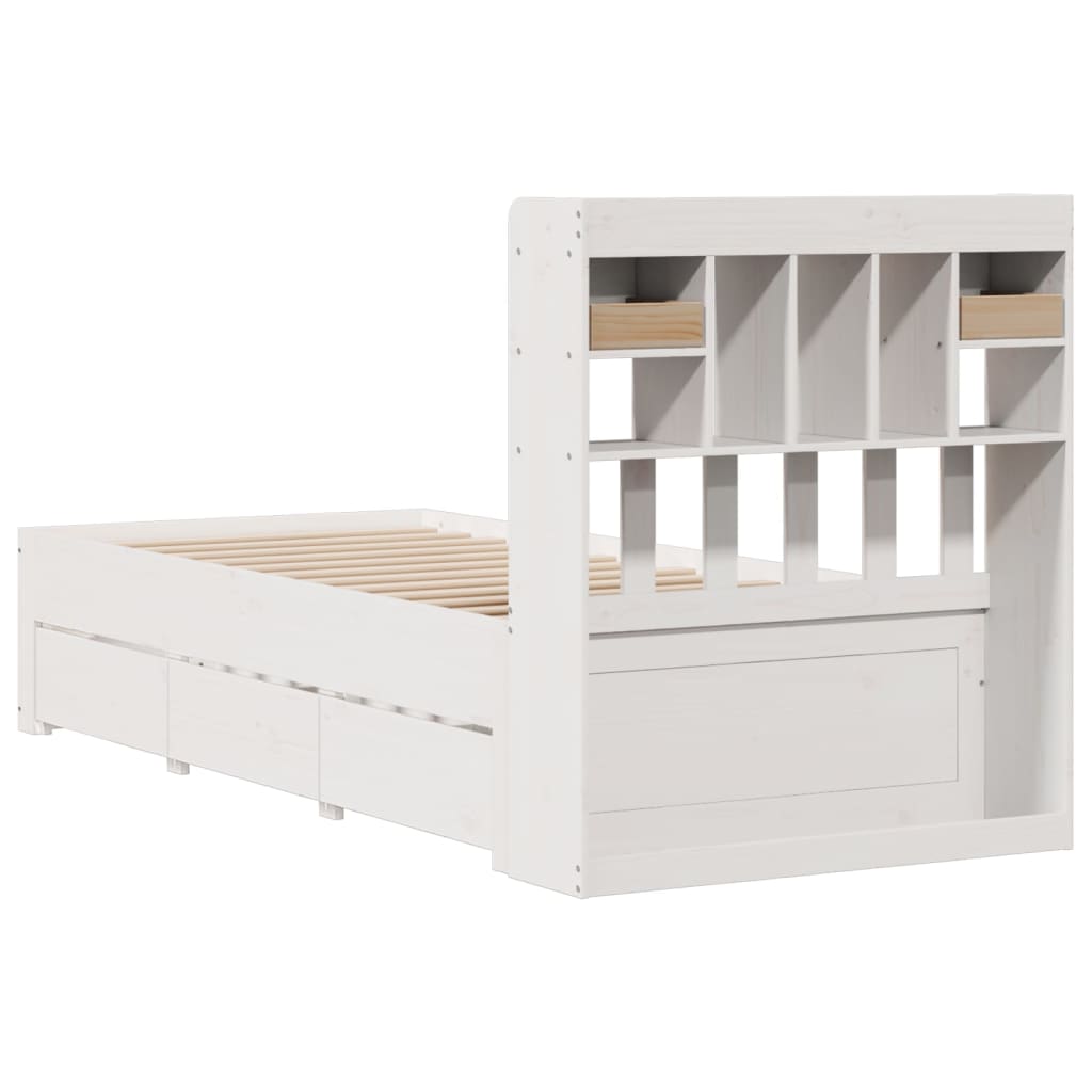 vidaXL Cama con estantería sin colchón madera maciza blanca 75x190 cm