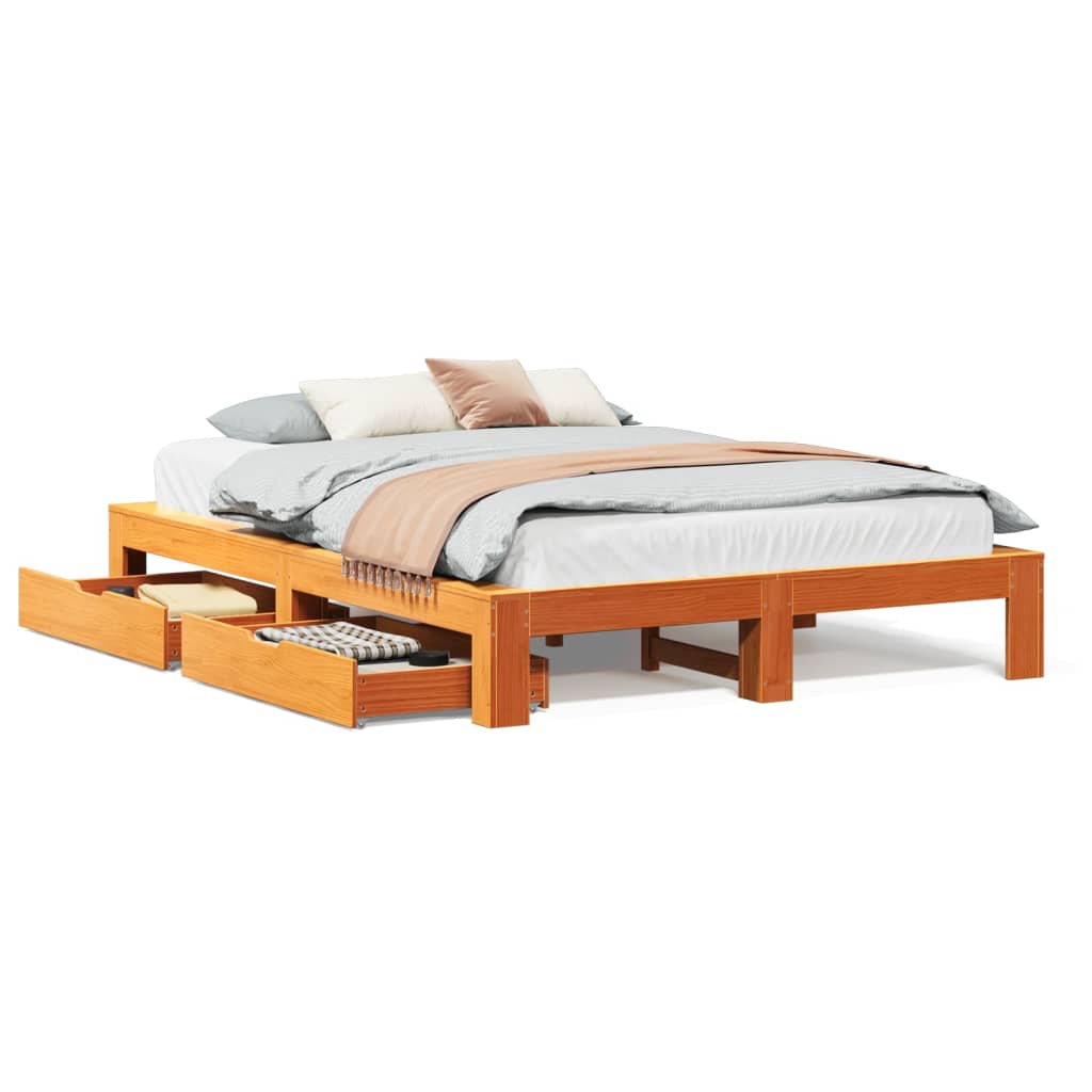 vidaXL Cama sin colchón madera maciza de pino marrón cera 140x200 cm