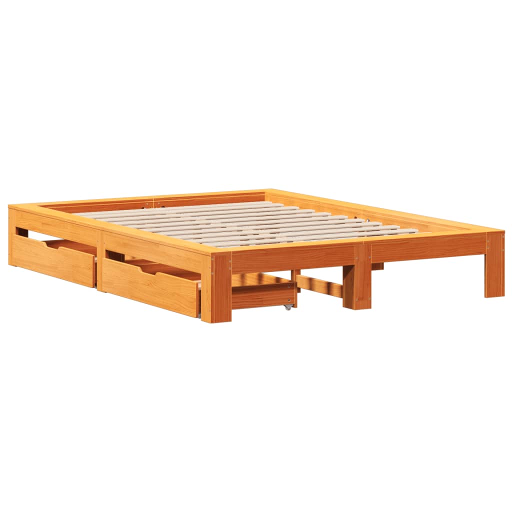 vidaXL Cama sin colchón madera maciza de pino marrón cera 140x200 cm