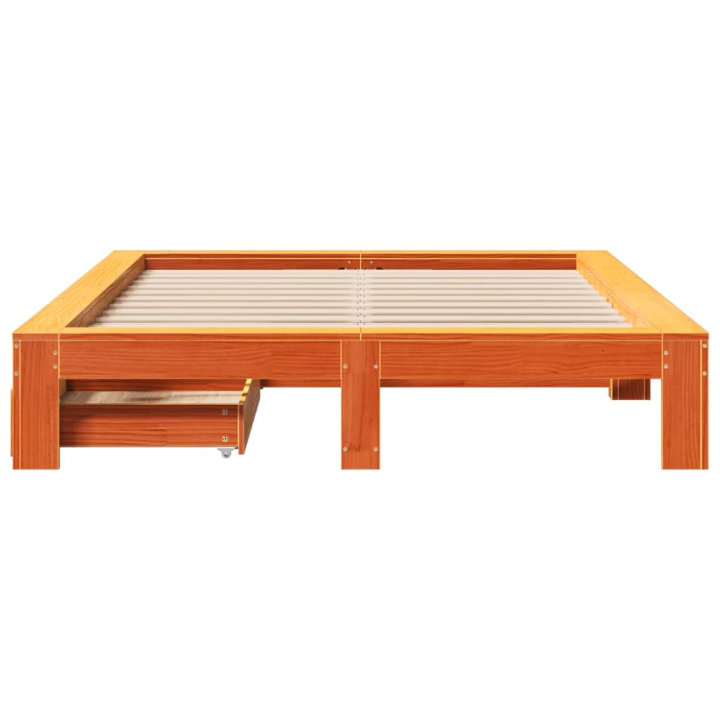 vidaXL Cama sin colchón madera maciza de pino marrón cera 140x200 cm