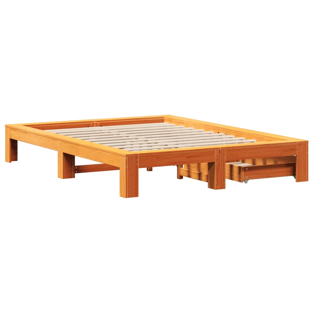 vidaXL Cama sin colchón madera maciza de pino marrón cera 140x200 cm