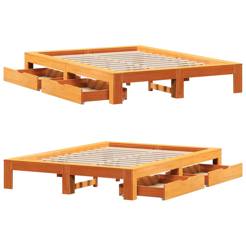 vidaXL Cama sin colchón madera maciza de pino marrón cera 140x200 cm