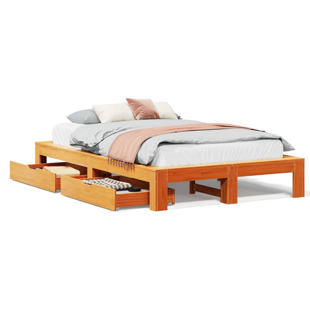 vidaXL Cama sin colchón madera maciza de pino marrón cera 120x200 cm