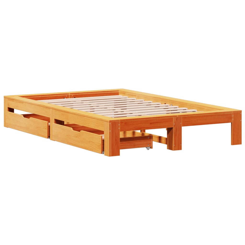 vidaXL Cama sin colchón madera maciza de pino marrón cera 120x200 cm