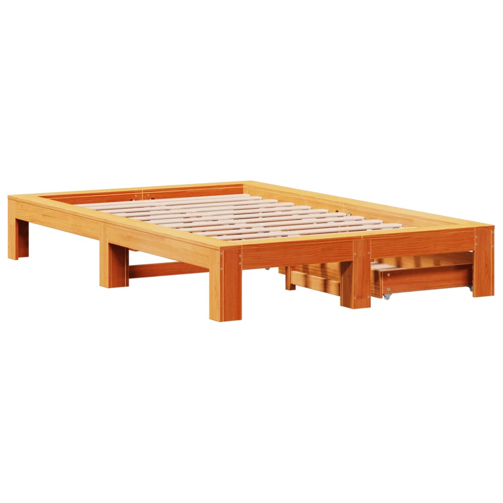 vidaXL Cama sin colchón madera maciza de pino marrón cera 120x200 cm