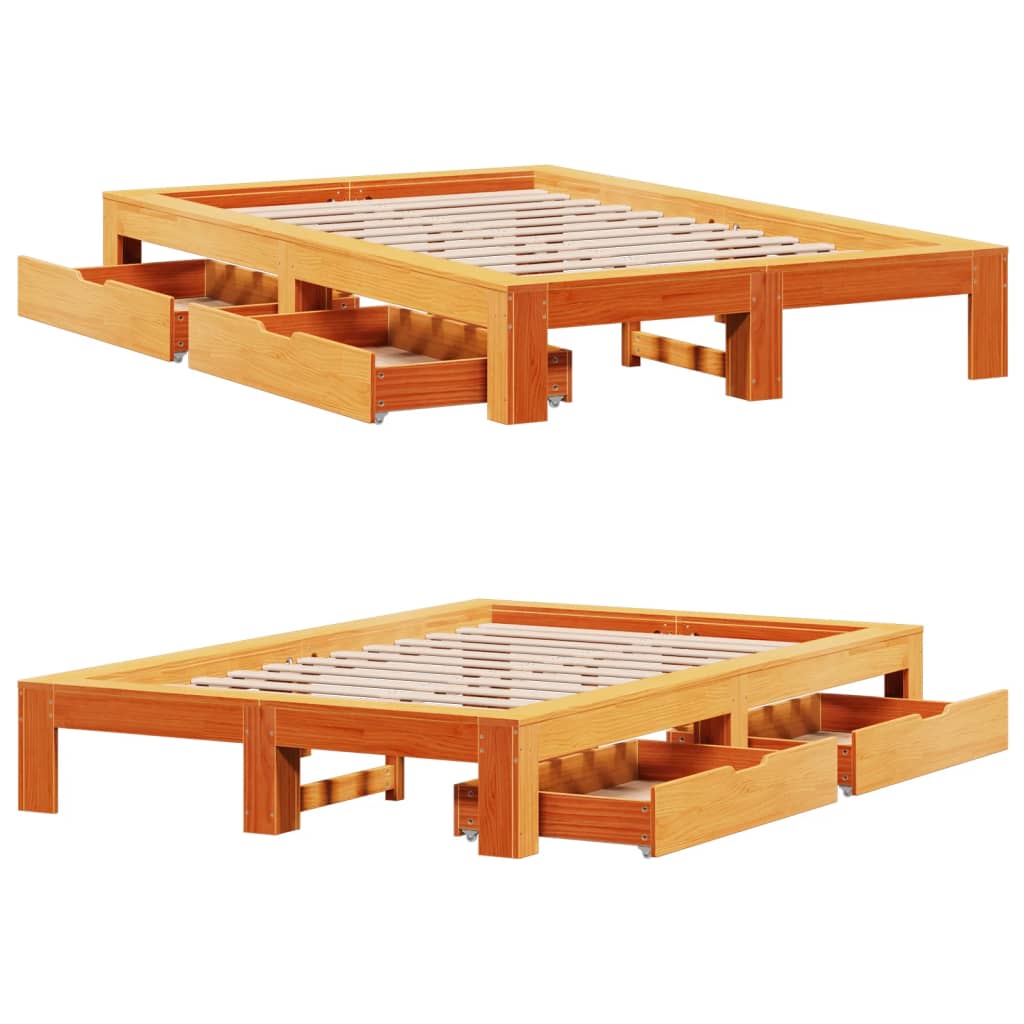 vidaXL Cama sin colchón madera maciza de pino marrón cera 120x200 cm