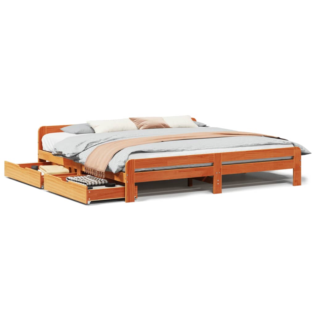 vidaXL Cama sin colchón madera maciza de pino marrón cera 180x200 cm