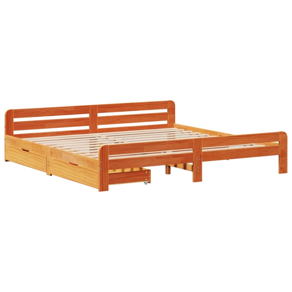 vidaXL Cama sin colchón madera maciza de pino marrón cera 180x200 cm