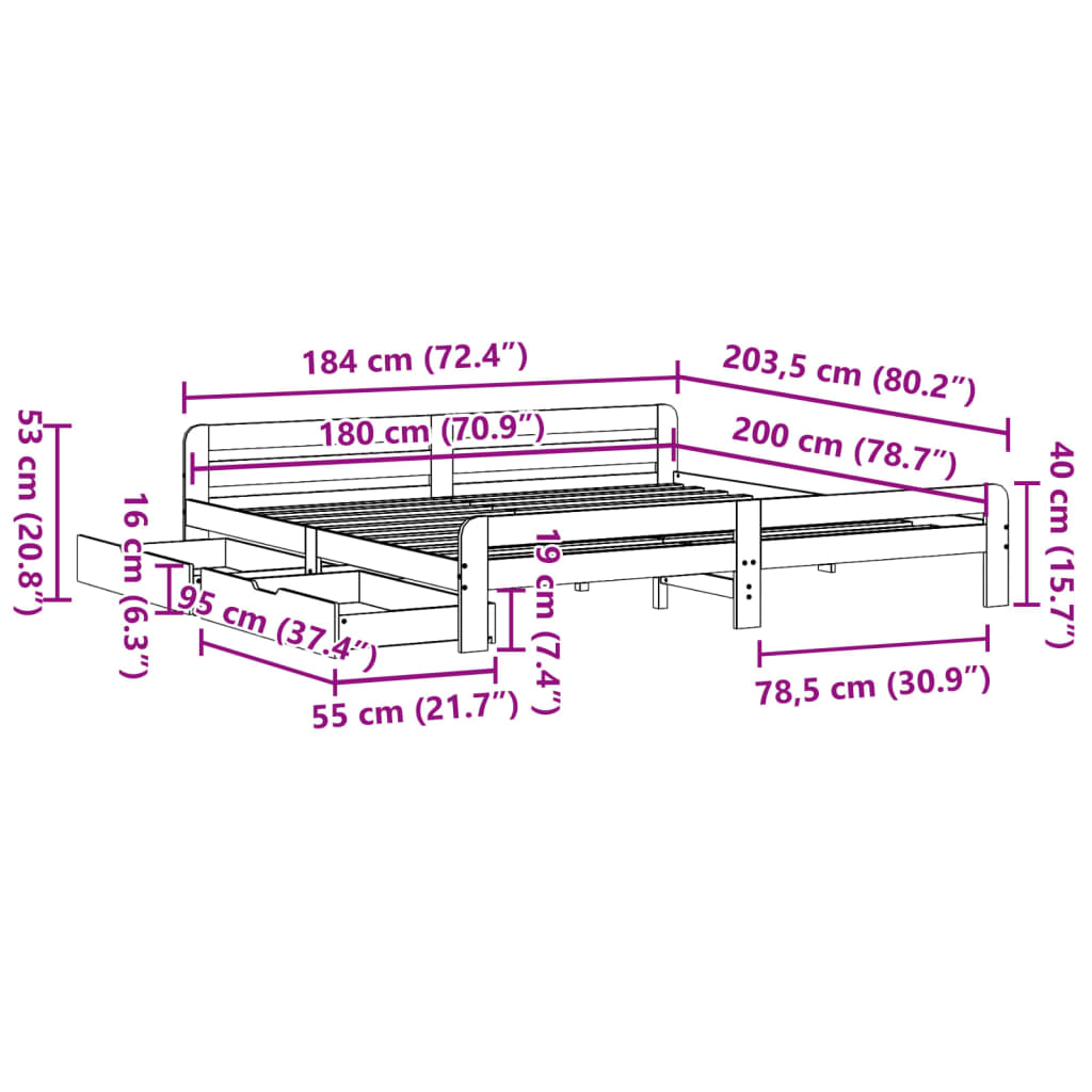 vidaXL Cama sin colchón madera maciza de pino marrón cera 180x200 cm