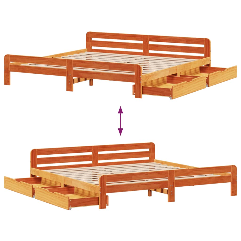 vidaXL Cama sin colchón madera maciza de pino marrón cera 180x200 cm