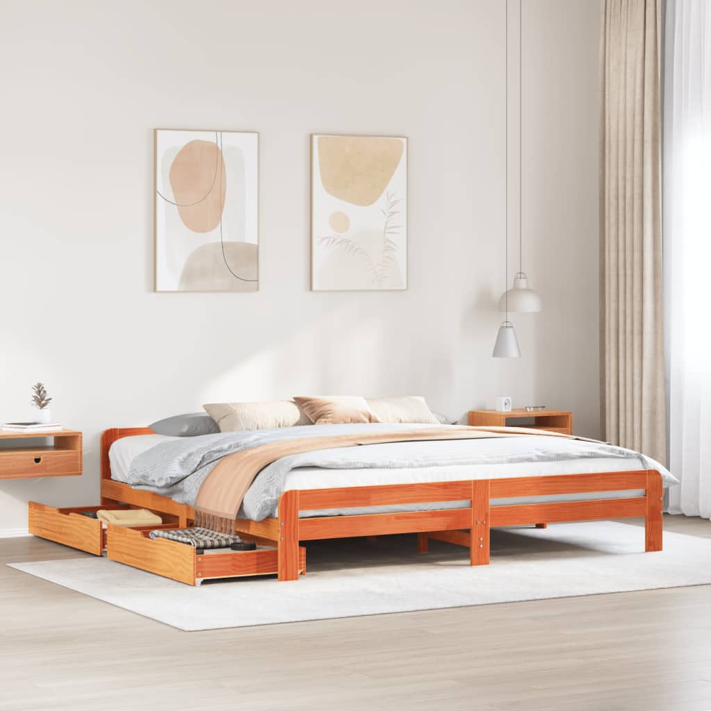 vidaXL Cama sin colchón madera maciza de pino marrón cera 180x200 cm