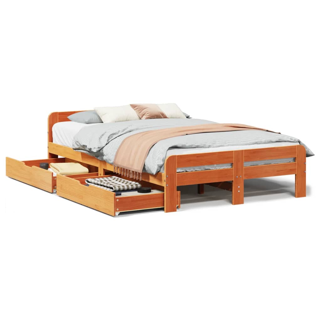 vidaXL Cama sin colchón madera maciza de pino marrón cera 120x200 cm