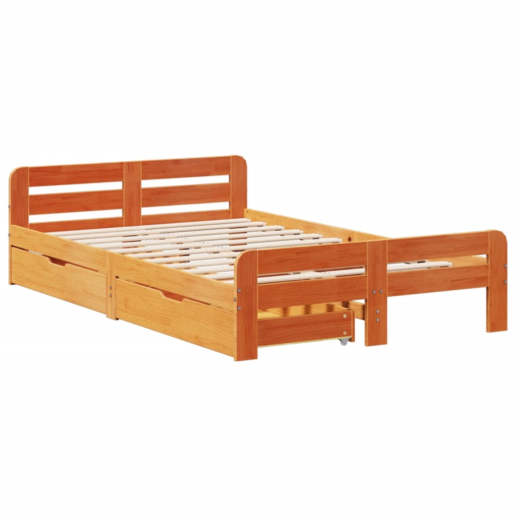 vidaXL Cama sin colchón madera maciza de pino marrón cera 120x200 cm