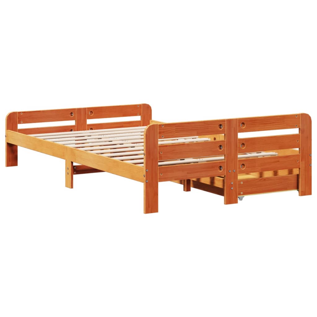 vidaXL Cama sin colchón madera maciza de pino marrón cera 120x200 cm