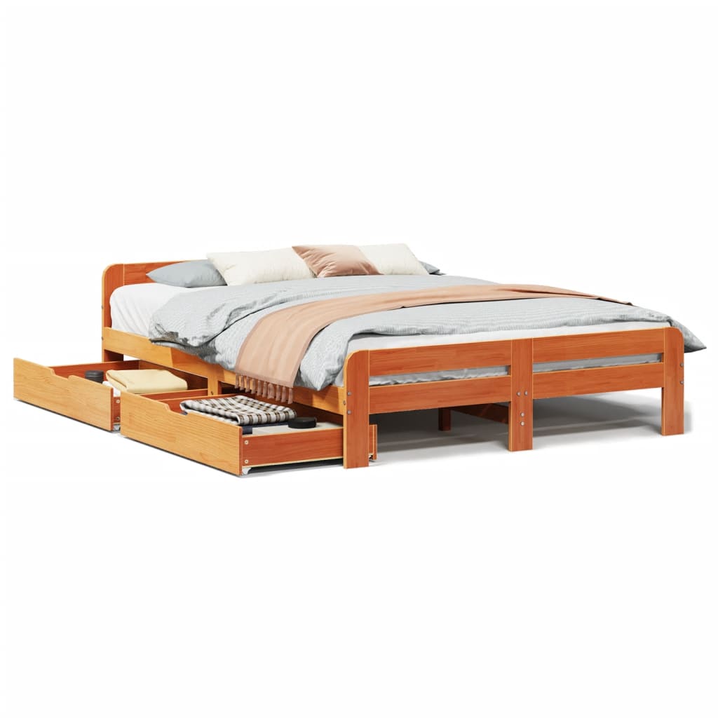 vidaXL Cama sin colchón madera maciza de pino marrón cera 140x190 cm