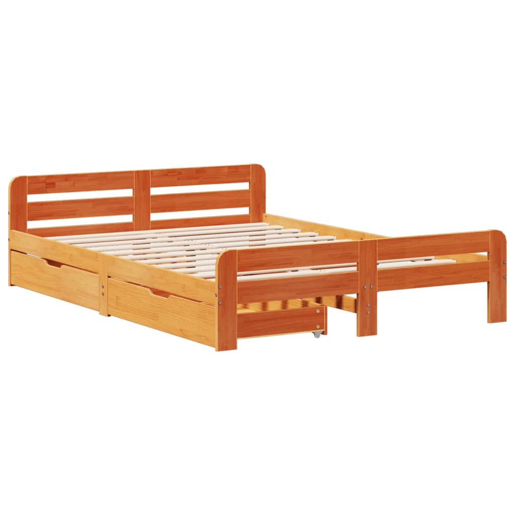 vidaXL Cama sin colchón madera maciza de pino marrón cera 140x190 cm